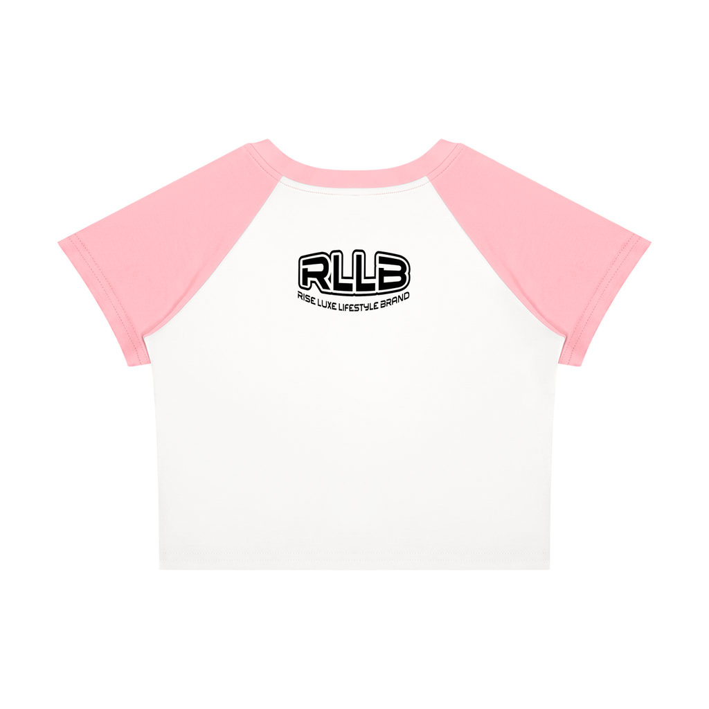 Rise Luxe Women's Color Block Raglan Crop T-Shirt – White & Pink Cotton Spandex, S–XL
