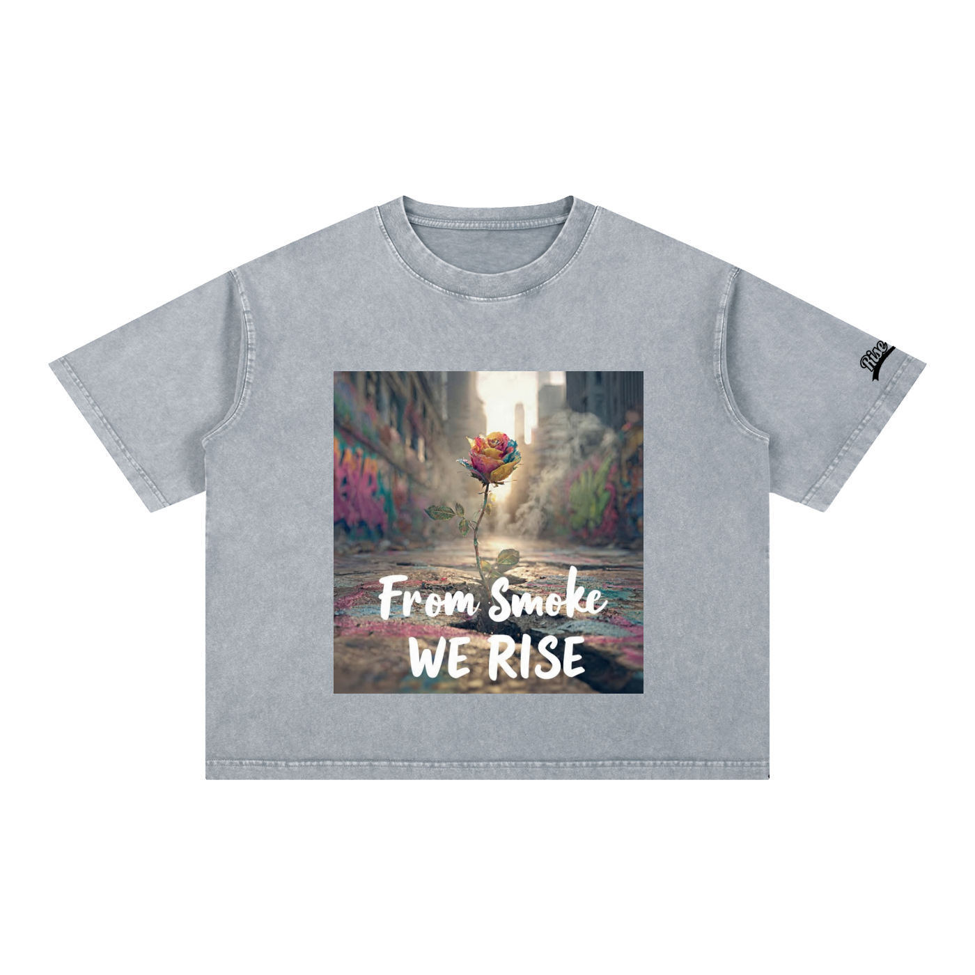 Rise Luxe From Smoke Concrete Rose Mineral Wash Boxy Cotton T-Shirt – Light Gray | S–2XL