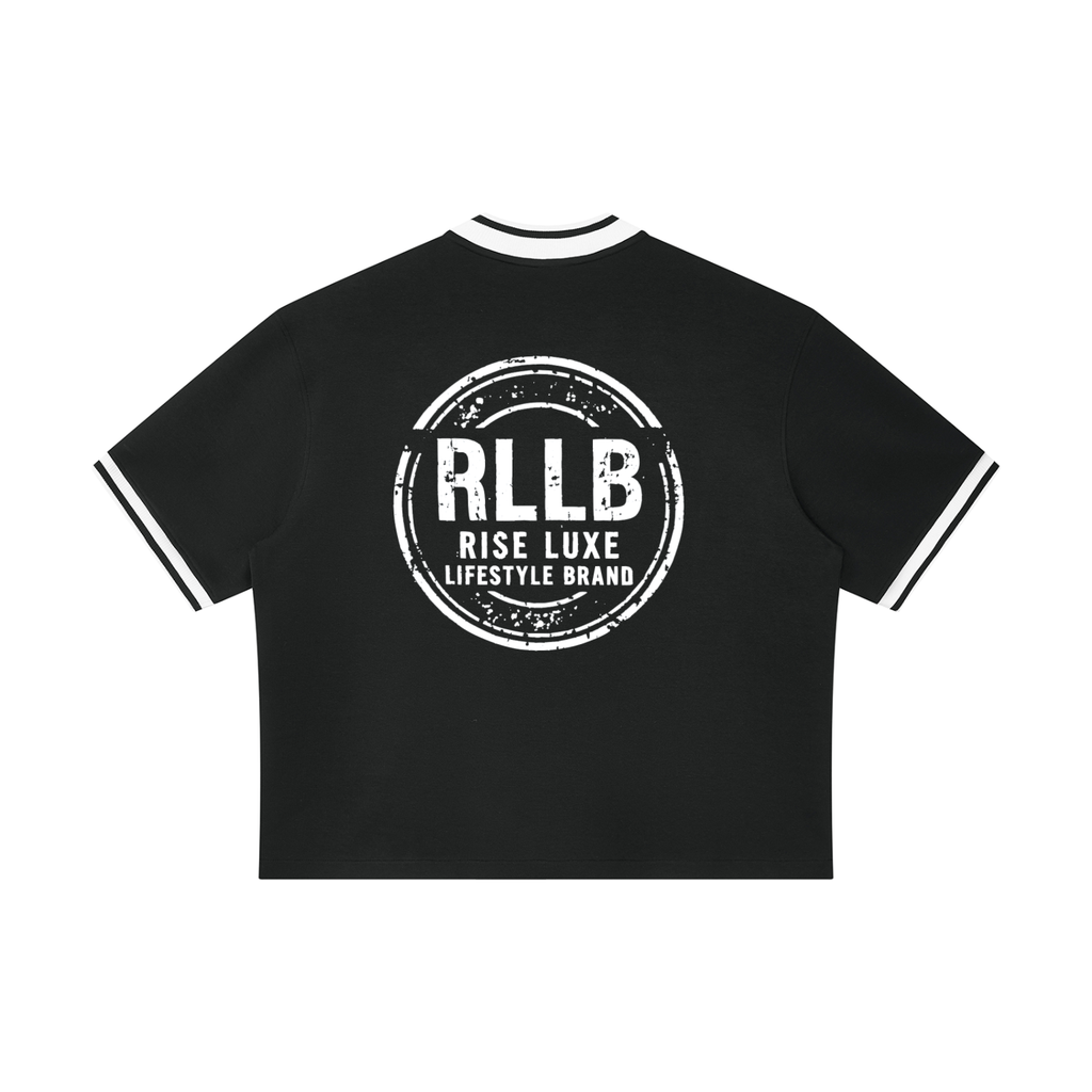 Rise Luxe Signature Unisex Oversized Baseball Jersey – White, Black & Navy Blue V-Neck Cotton Blend, S–XL