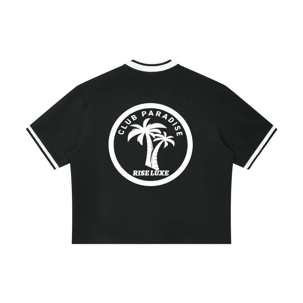 Rise Luxe Club Paradise Unisex Oversized Jersey – Black V-Neck Cotton Blend, S–XL