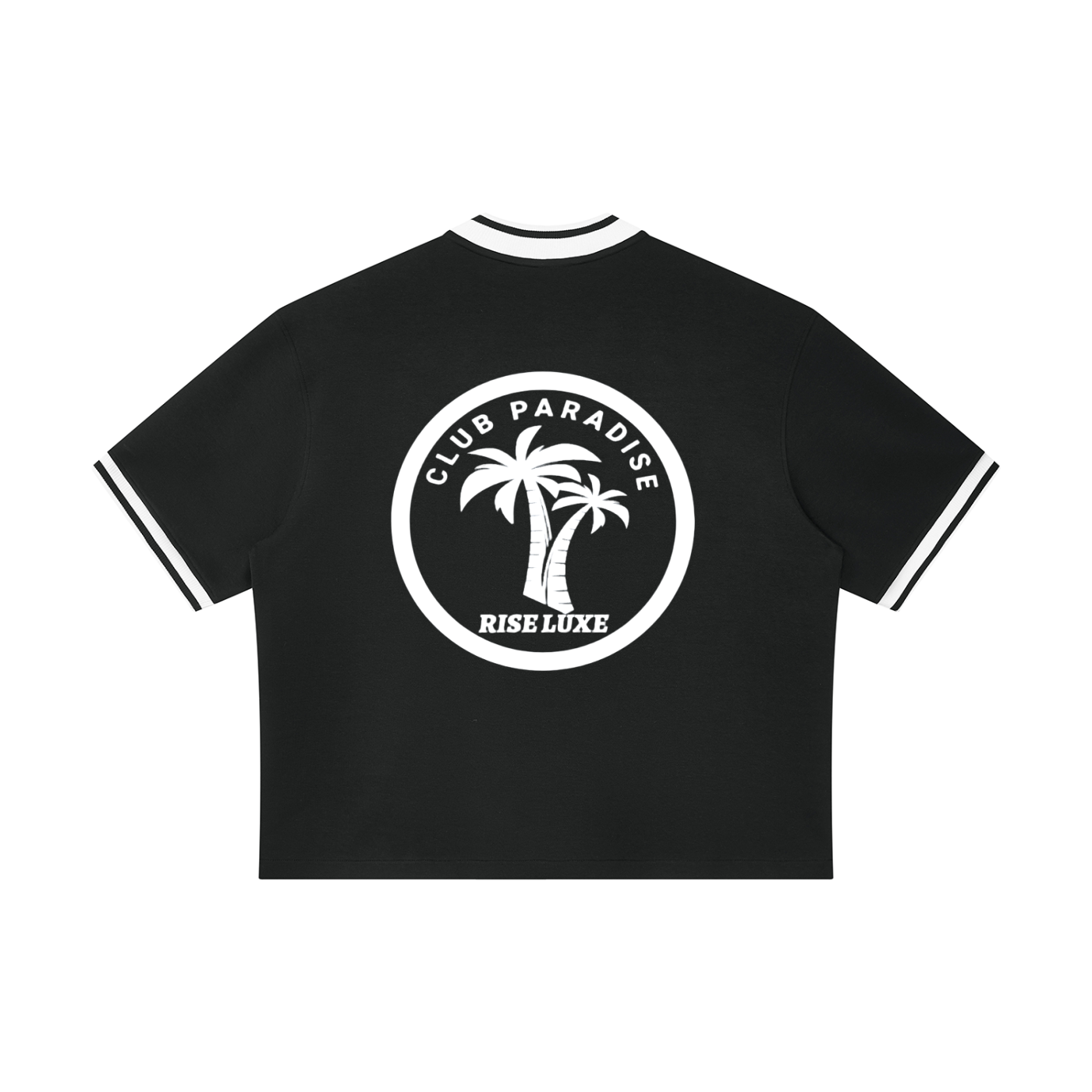 Rise Luxe Club Paradise Unisex Oversized Jersey – Black V-Neck Cotton Blend, S–XL