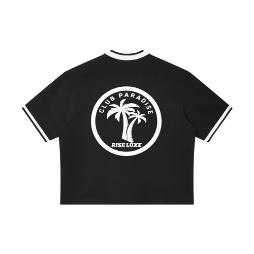 Rise Luxe Club Paradise Unisex Oversized Jersey – Black V-Neck Cotton Blend, S–XL