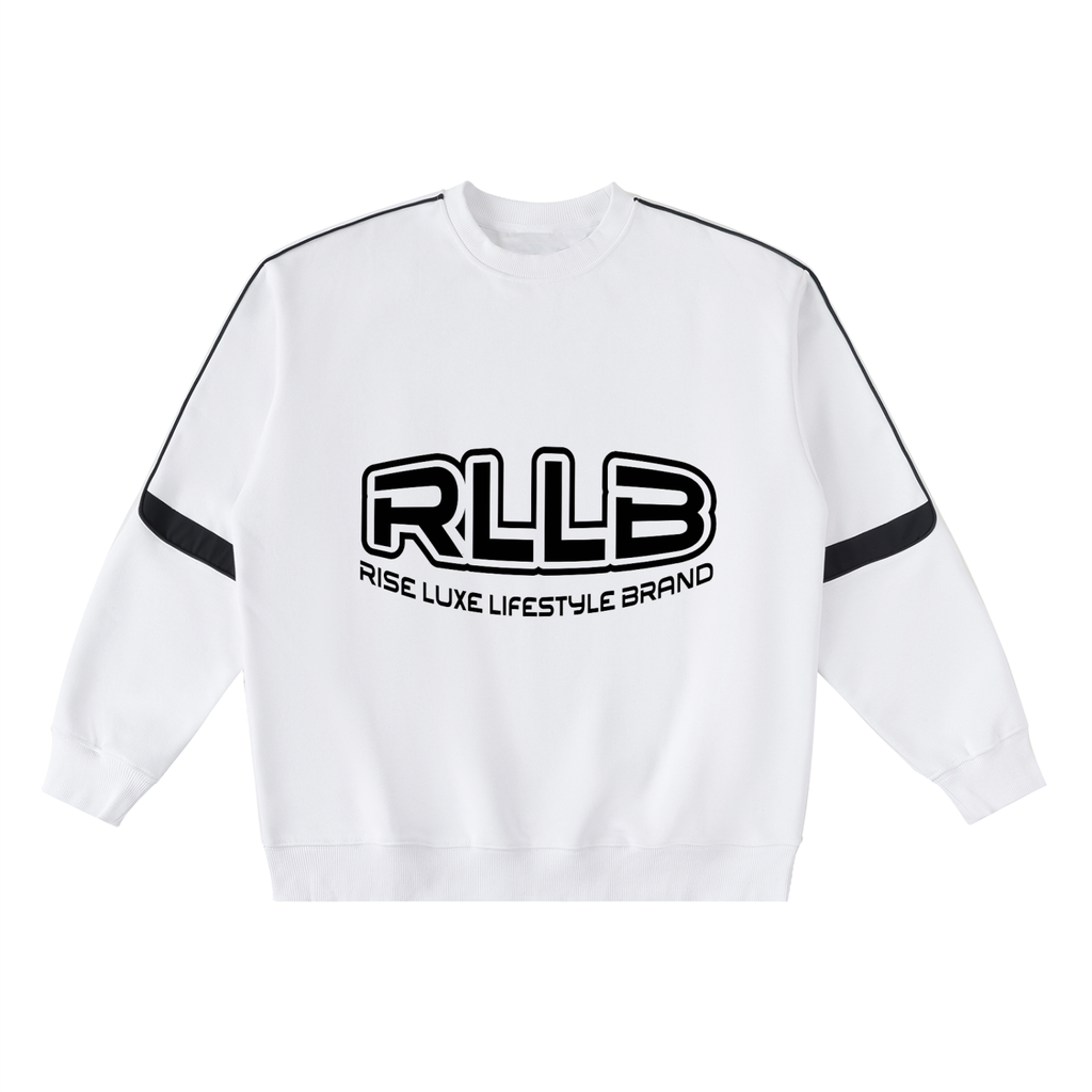 Rise Luxe Unisex Oversized Crewneck Taped Sweatshirt – White Cotton Blend, S–3XL