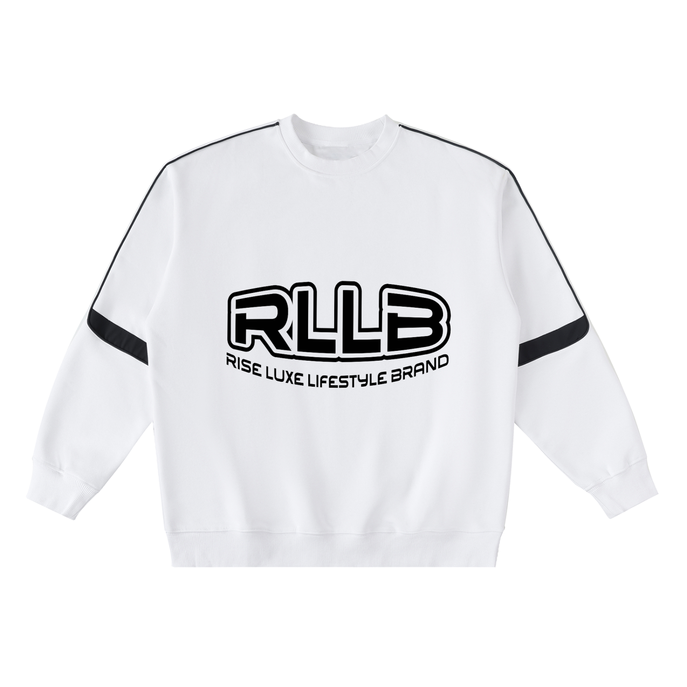 Rise Luxe Unisex Oversized Crewneck Taped Sweatshirt – White Cotton Blend, S–3XL