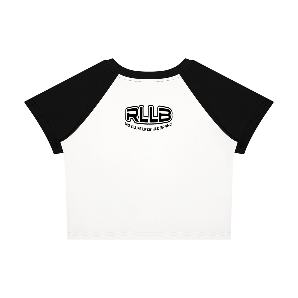 Rise Luxe Women's Color Block Raglan Crop T-Shirt – White & Black Cotton Spandex, S–XL