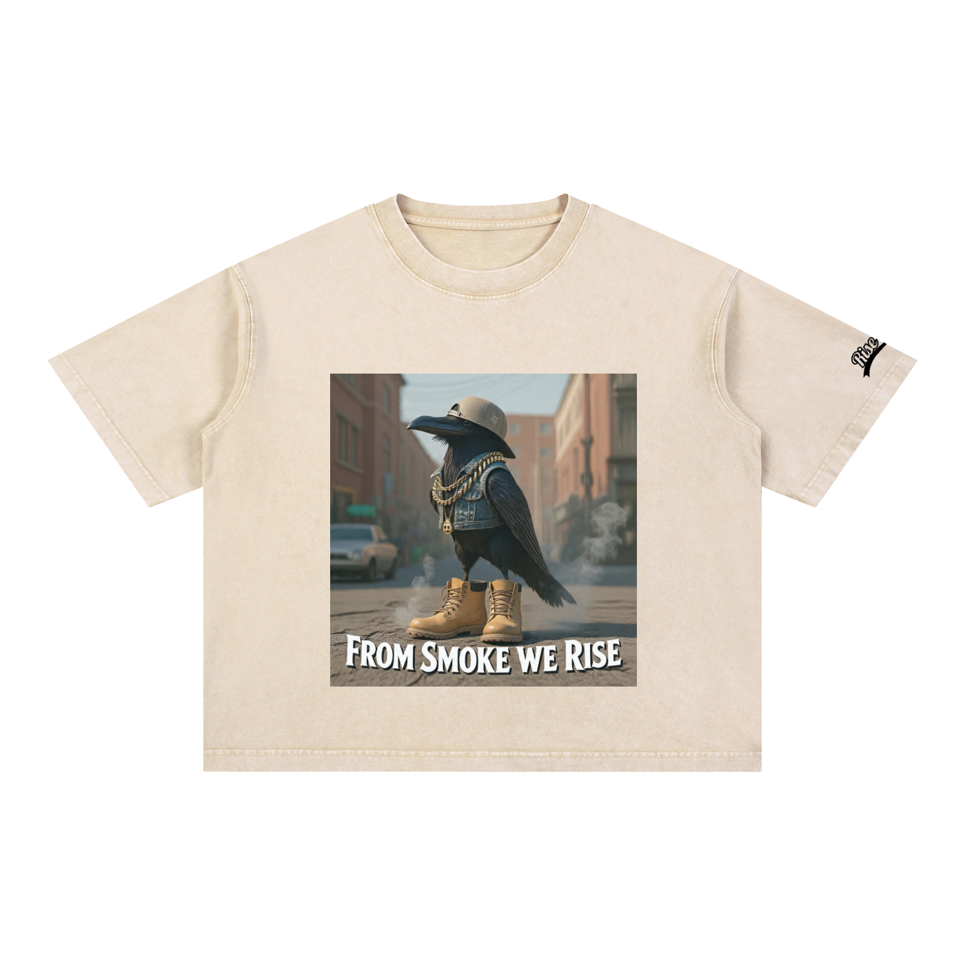 Rise Luxe From Smoke Raven Mineral Wash Boxy Cotton T-Shirt – Light Apricot | S–2XL
