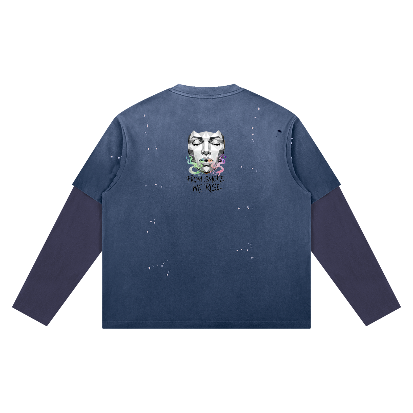 Rise Luxe From Smoke Long Sleeve Unisex Vintage Wash Distressed Layer T-Shirt (S-2XL)