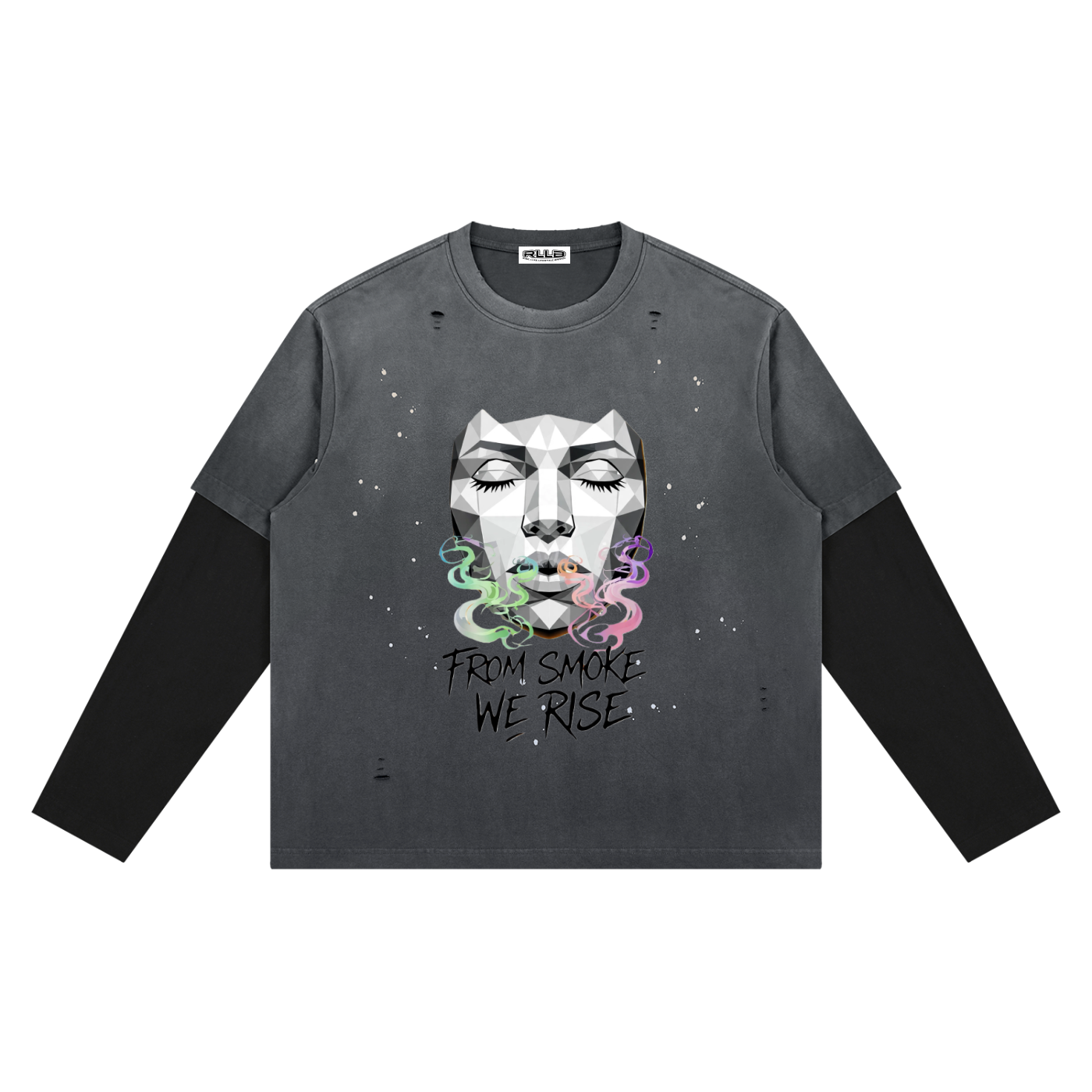 Rise Luxe From Smoke Long Sleeve Unisex Vintage Wash Distressed Layer T-Shirt (S-2XL)