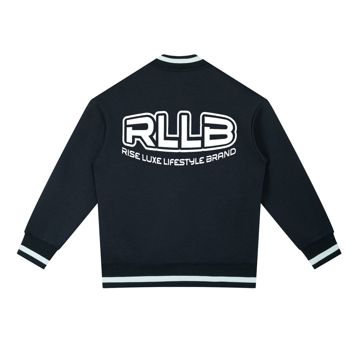 Rise Luxe Unisex Contrast Piping Zip Bomber Jacket – Navy Blue Cotton Blend Stand Collar, XS–2XL