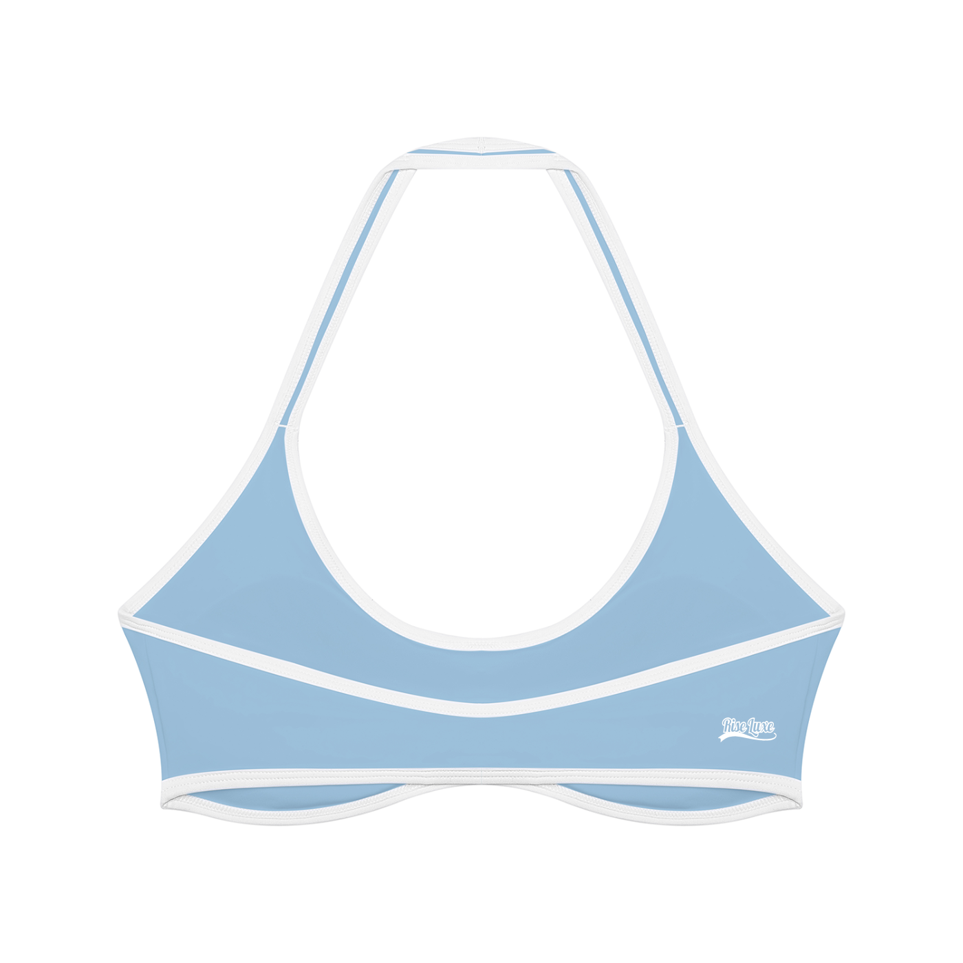 Rise Luxe Women's Color Block Yoga Sports Bra – Sky Blue Nylon Spandex, S–XL