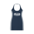 Rise Luxe Women's Bodycon Halter Dress – Navy Blue & White Cotton Spandex, S–XL