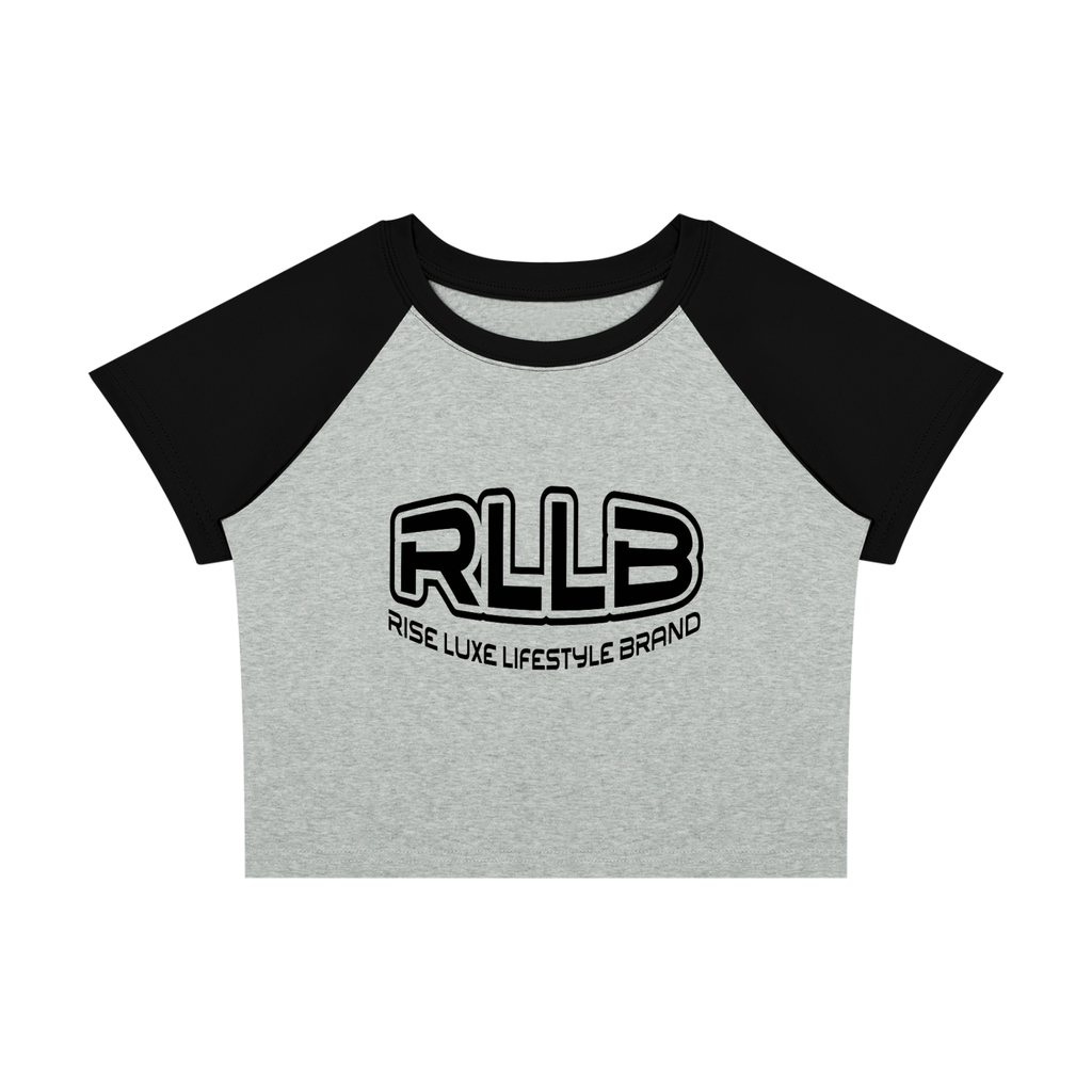 Rise Luxe Women's Color Block Raglan Crop T-Shirt – Flower Gray & Black Cotton Spandex, S–XL