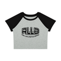 Rise Luxe Women's Color Block Raglan Crop T-Shirt – Flower Gray & Black Cotton Spandex, S–XL