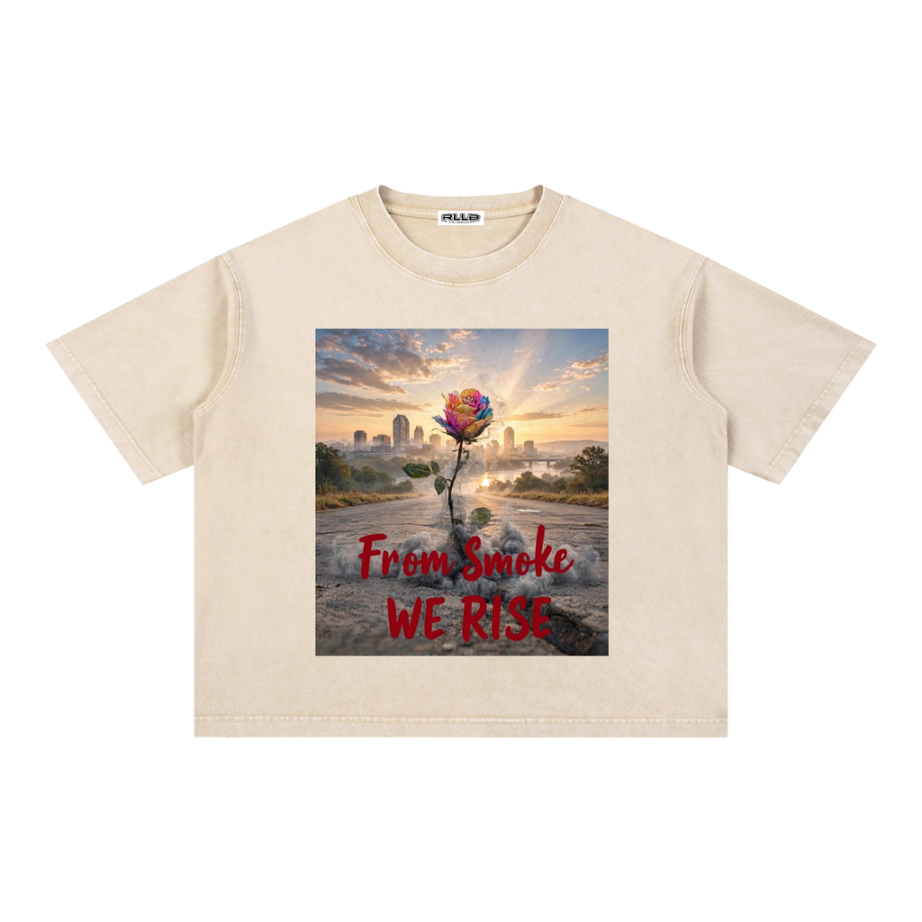 Rise Luxe From Smoke Rose Mineral Wash Boxy Cotton T-Shirt – Light Apricot | S–2XL