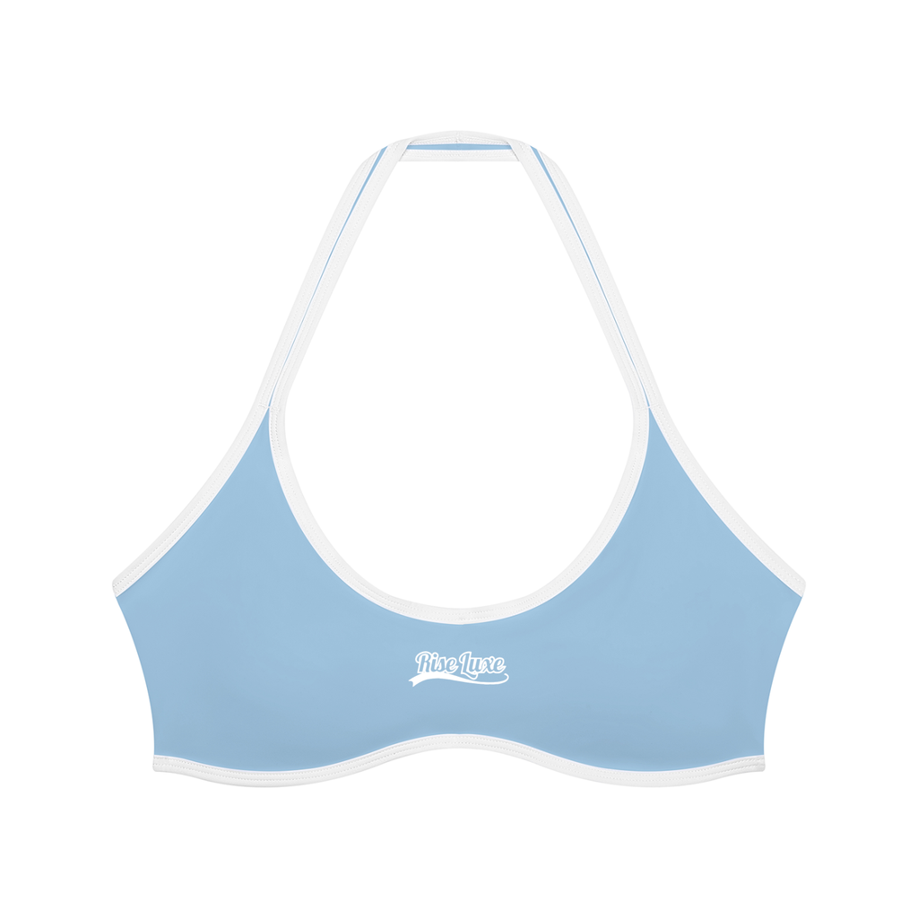Rise Luxe Women's Color Block Yoga Sports Bra – Sky Blue Nylon Spandex, S–XL