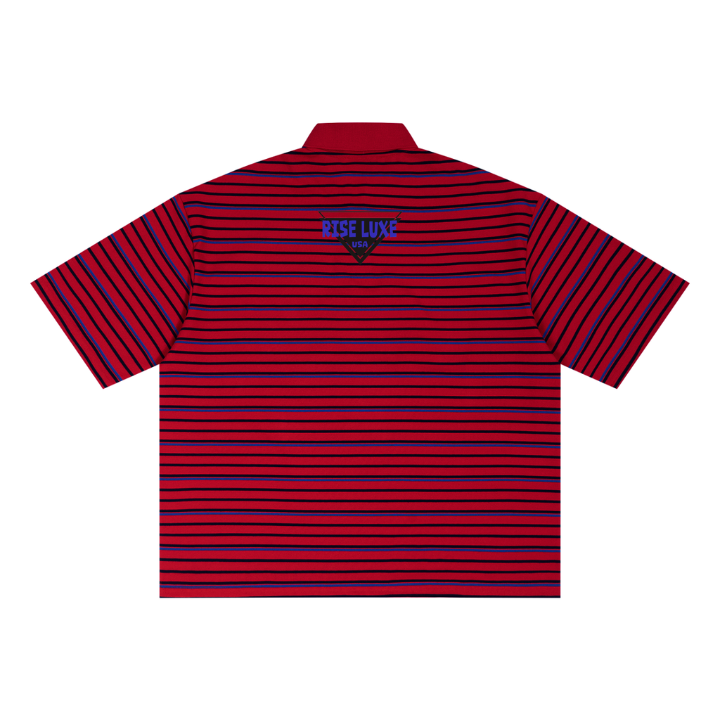 Rise Luxe Classic USA Unisex Striped Boxy Collared Polo Shirt (S-2XL)