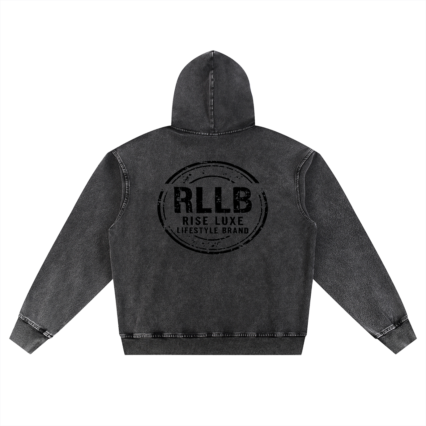 Rise Luxe Snow Wash Oversized Hoodie – Black | Distressed Stamp | S–XL