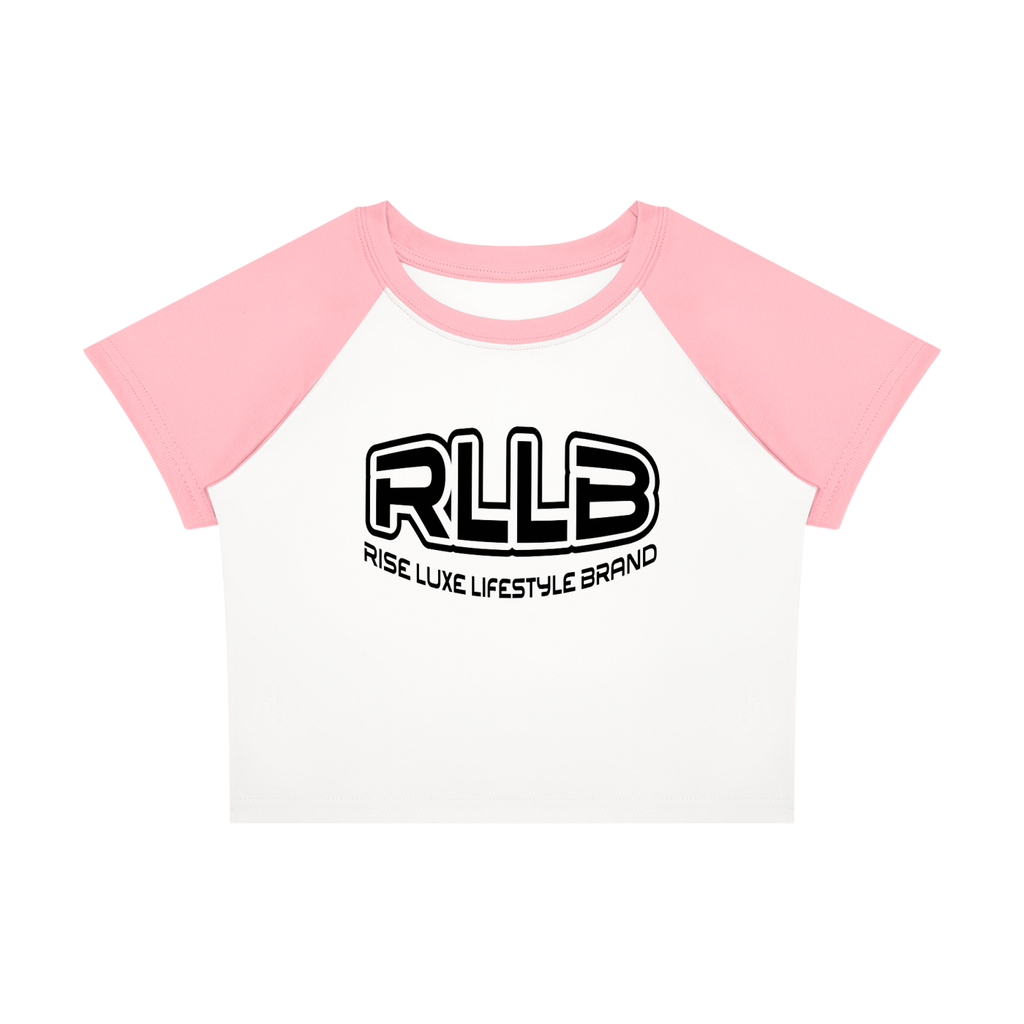 Rise Luxe Women's Color Block Raglan Crop T-Shirt – White & Pink Cotton Spandex, S–XL