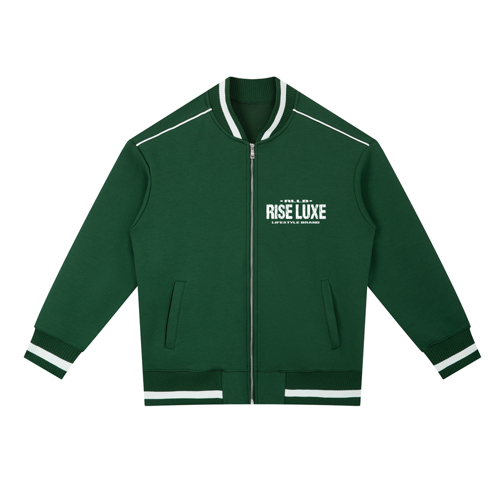Rise Luxe Scripted Contrast Piping Zip Bomber Jacket (XS-2XL)