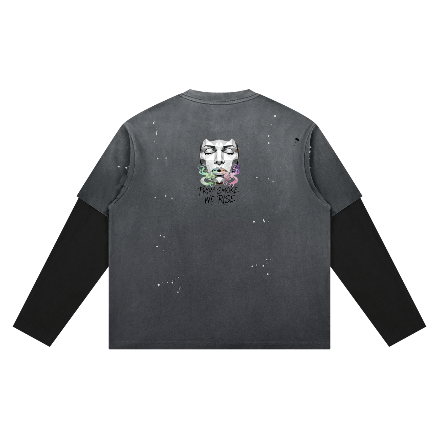 Rise Luxe From Smoke Long Sleeve Unisex Vintage Wash Distressed Layer T-Shirt (S-2XL)