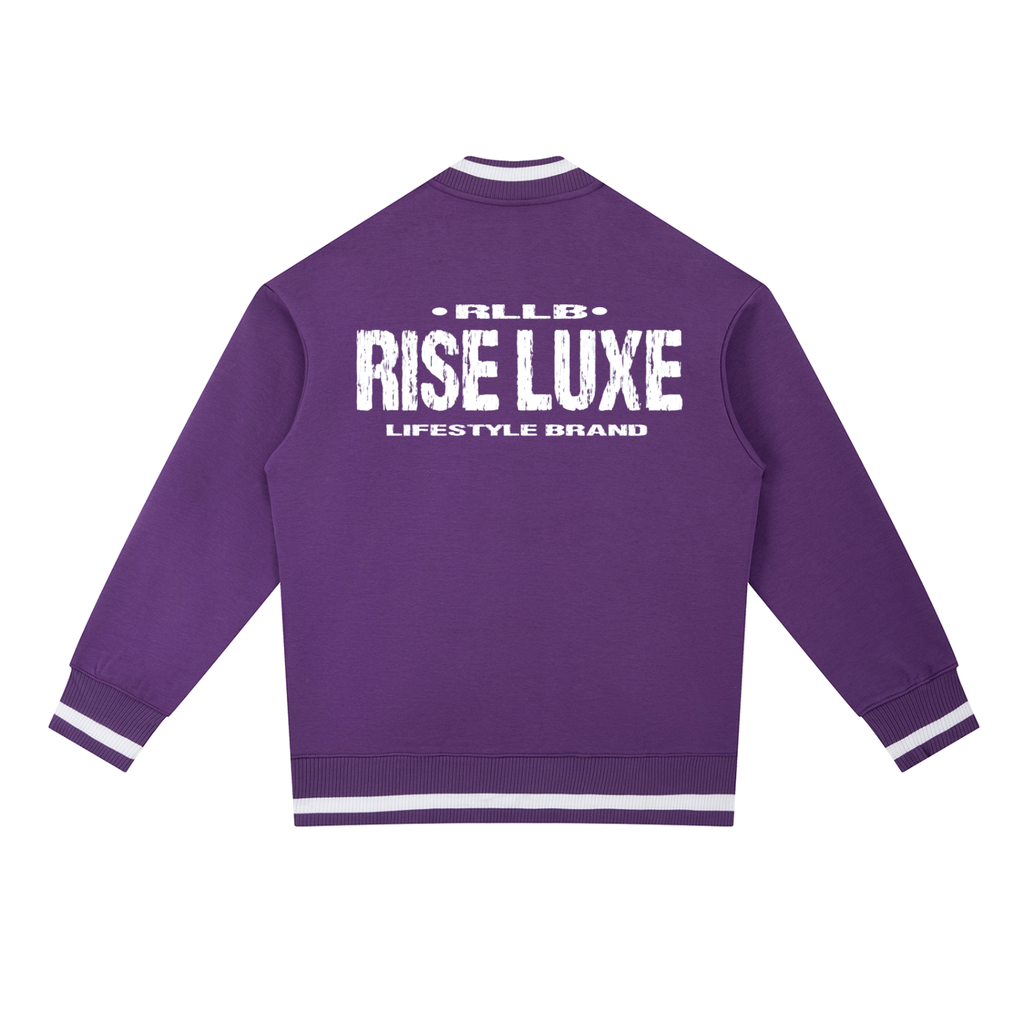 Rise Luxe Scripted Contrast Piping Zip Bomber Jacket (XS-2XL)