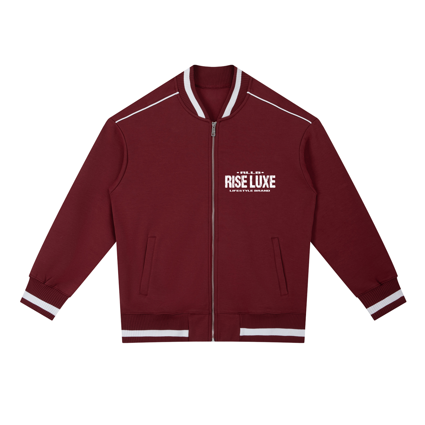 Rise Luxe Scripted Contrast Piping Zip Bomber Jacket (XS-2XL)