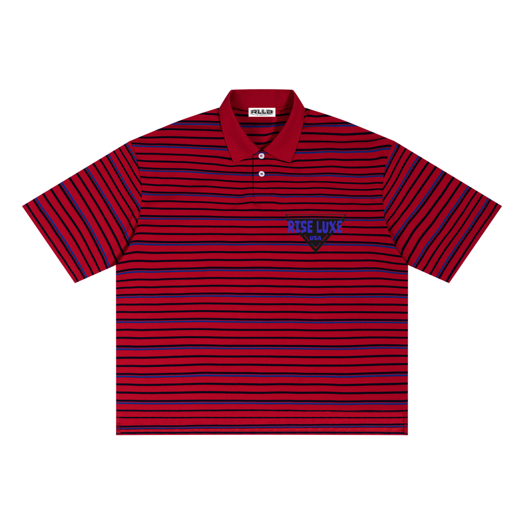 Rise Luxe Classic USA Unisex Striped Boxy Collared Polo Shirt (S-2XL)