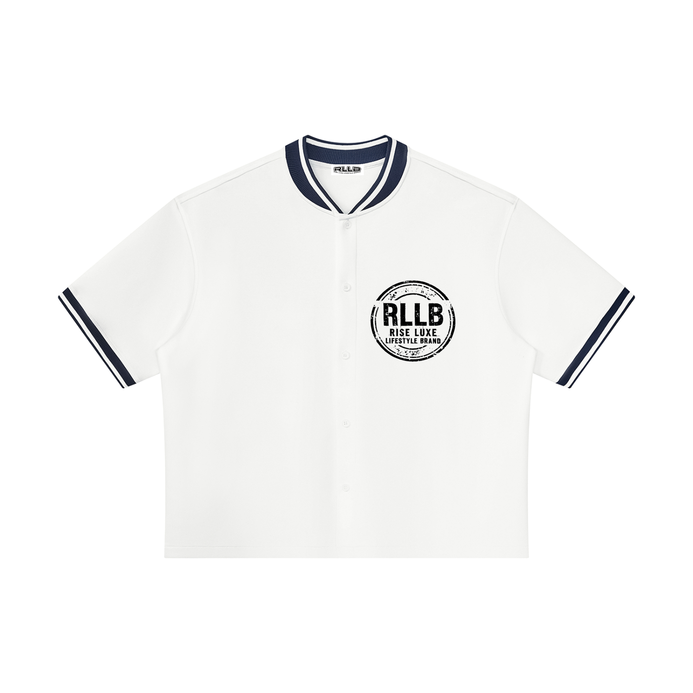 Rise Luxe Signature Unisex Oversized Baseball Jersey – White, Black & Navy Blue V-Neck Cotton Blend, S–XL