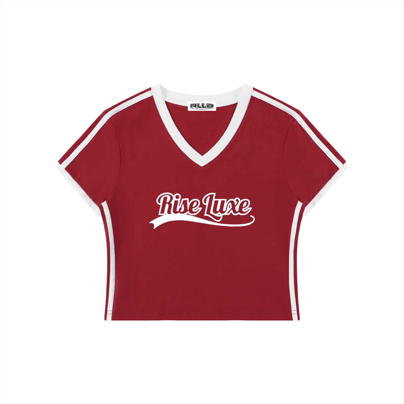 Rise Luxe Signature Women's Retro Binding V-Neck Crop T-Shirt (S-XL)
