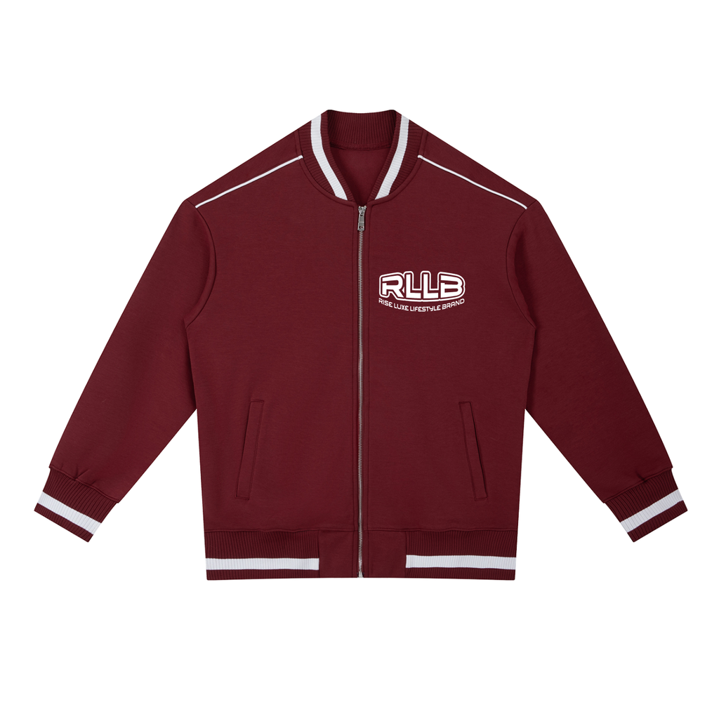 Rise Luxe Unisex Contrast Piping Zip Bomber Jacket – Wine Red Cotton Blend Stand Collar, XS–2XL