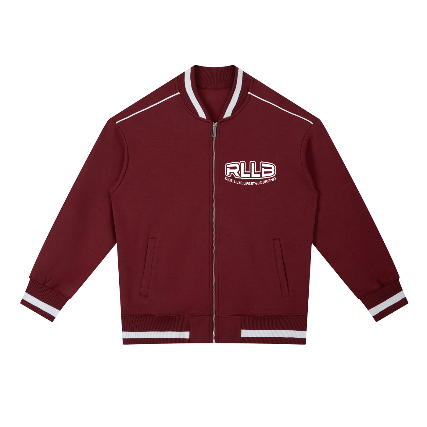Rise Luxe Unisex Contrast Piping Zip Bomber Jacket – Wine Red Cotton Blend Stand Collar, XS–2XL