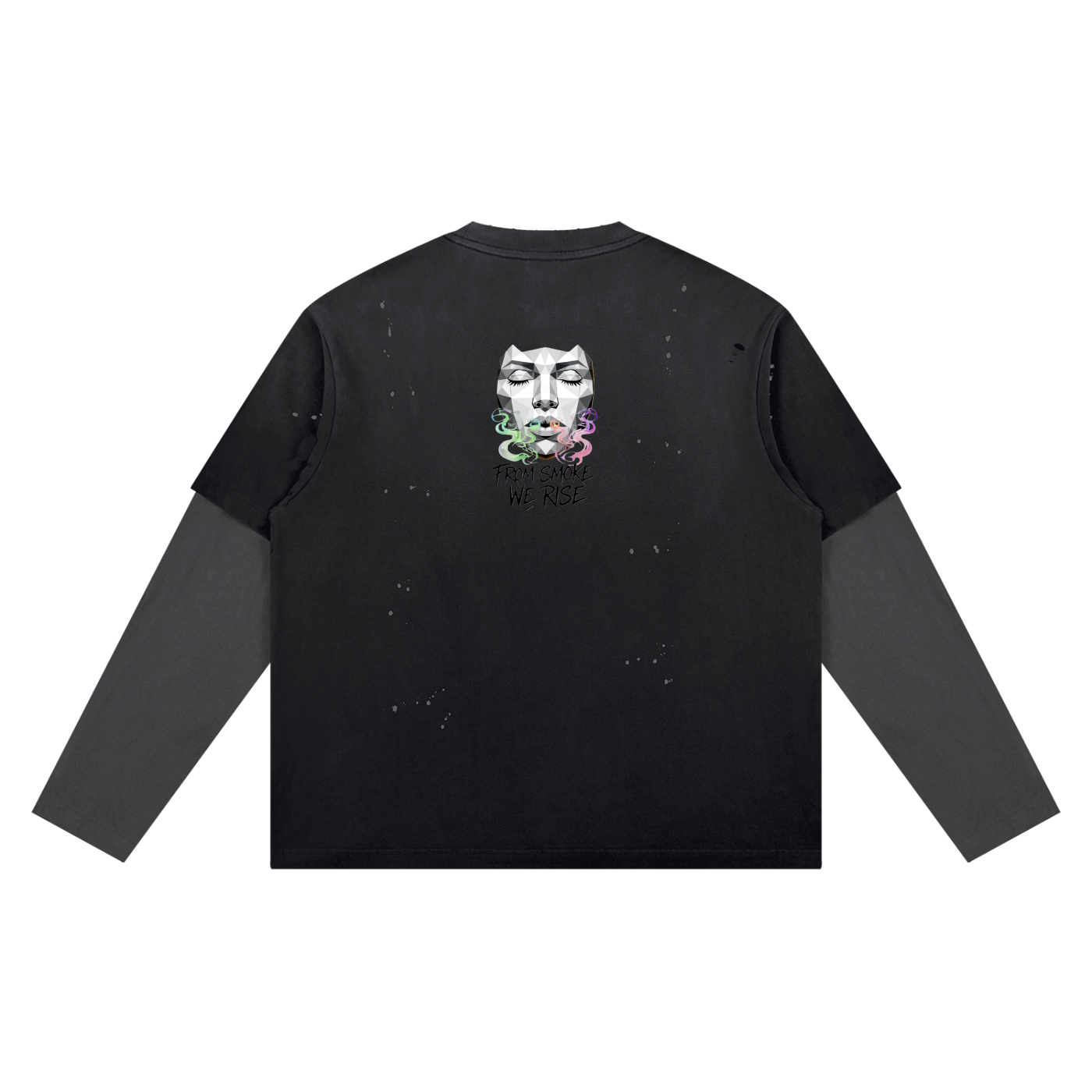 Rise Luxe From Smoke Long Sleeve Unisex Vintage Wash Distressed Layer T-Shirt (S-2XL)