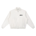 Rise Luxe Unisex Stand Collar Bomber Jacket – Beige Cotton Blend Zip Pocket, S–2XL