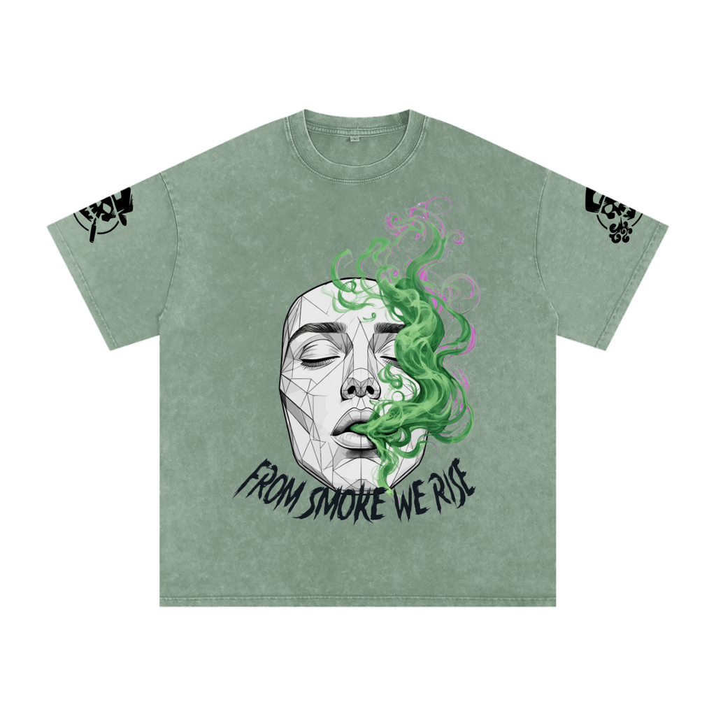 Rise Luxe Unisex Snow Washed Oversized T-Shirt – Bean Green 100% Cotton Drop Shoulder, S–2XL