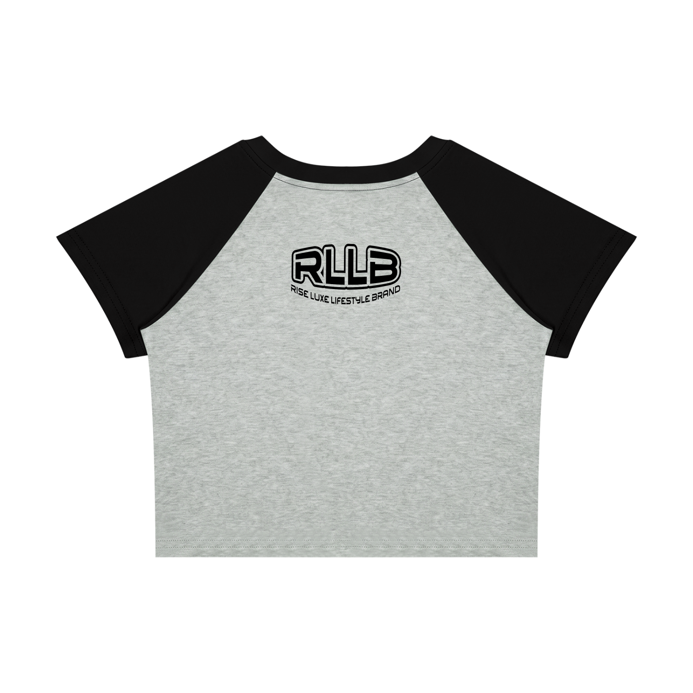 Rise Luxe Women's Color Block Raglan Crop T-Shirt – Flower Gray & Black Cotton Spandex, S–XL