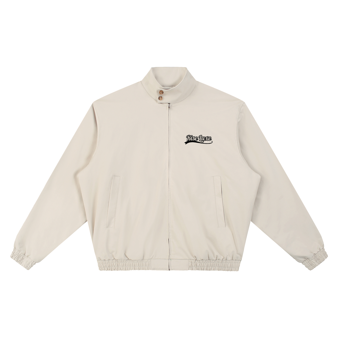 Rise Luxe Unisex Stand Collar Bomber Jacket – Gray Camel Cotton Blend Zip Pocket, S–2XL