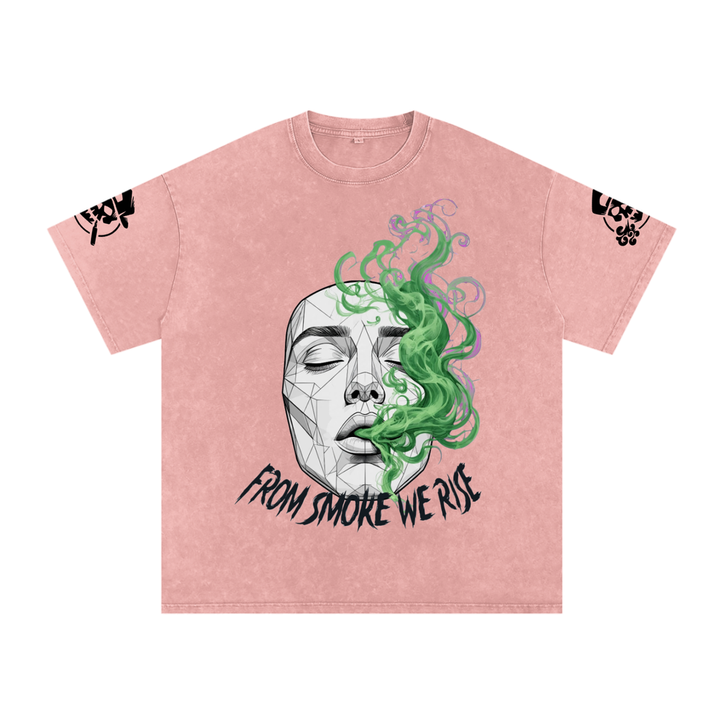 Rise Luxe Unisex Snow Washed Oversized T-Shirt – Light Pink 100% Cotton Drop Shoulder, S–2XL