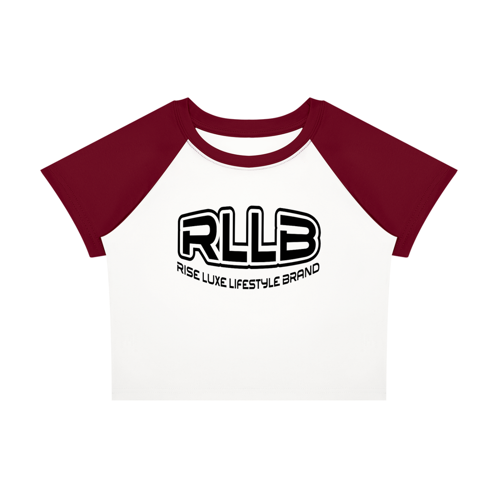 Rise Luxe Women's Color Block Raglan Crop T-Shirt – White & Wine Red Cotton Spandex, S–XL