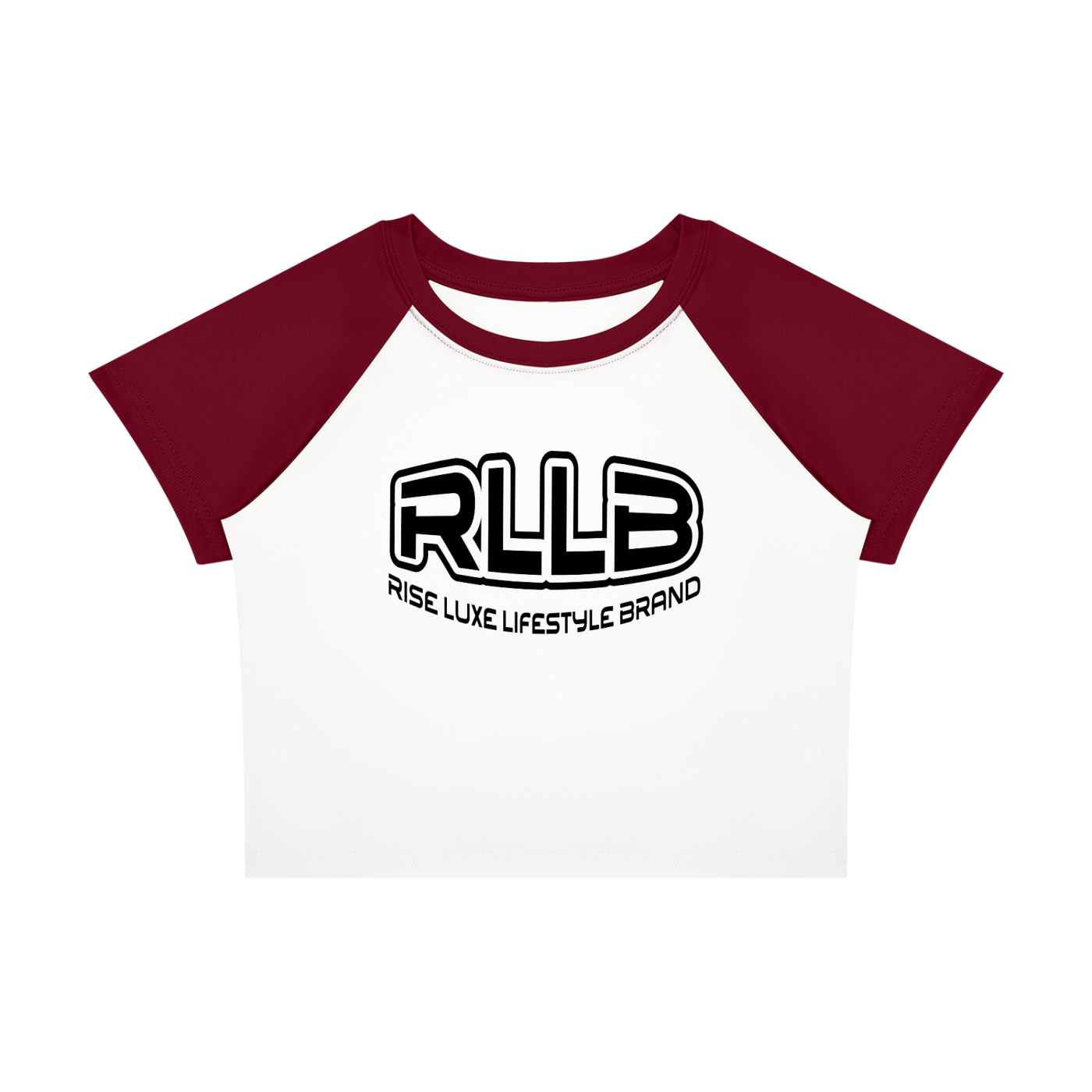 Rise Luxe Women's Color Block Raglan Crop T-Shirt – White & Wine Red Cotton Spandex, S–XL