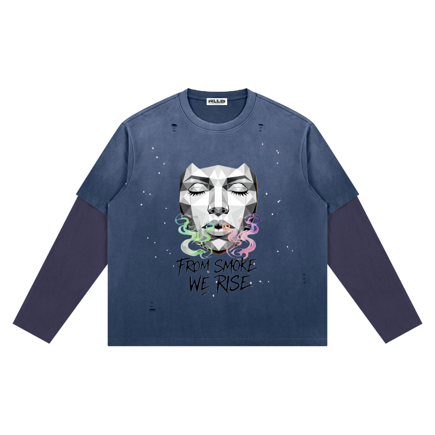 Rise Luxe From Smoke Long Sleeve Unisex Vintage Wash Distressed Layer T-Shirt (S-2XL)