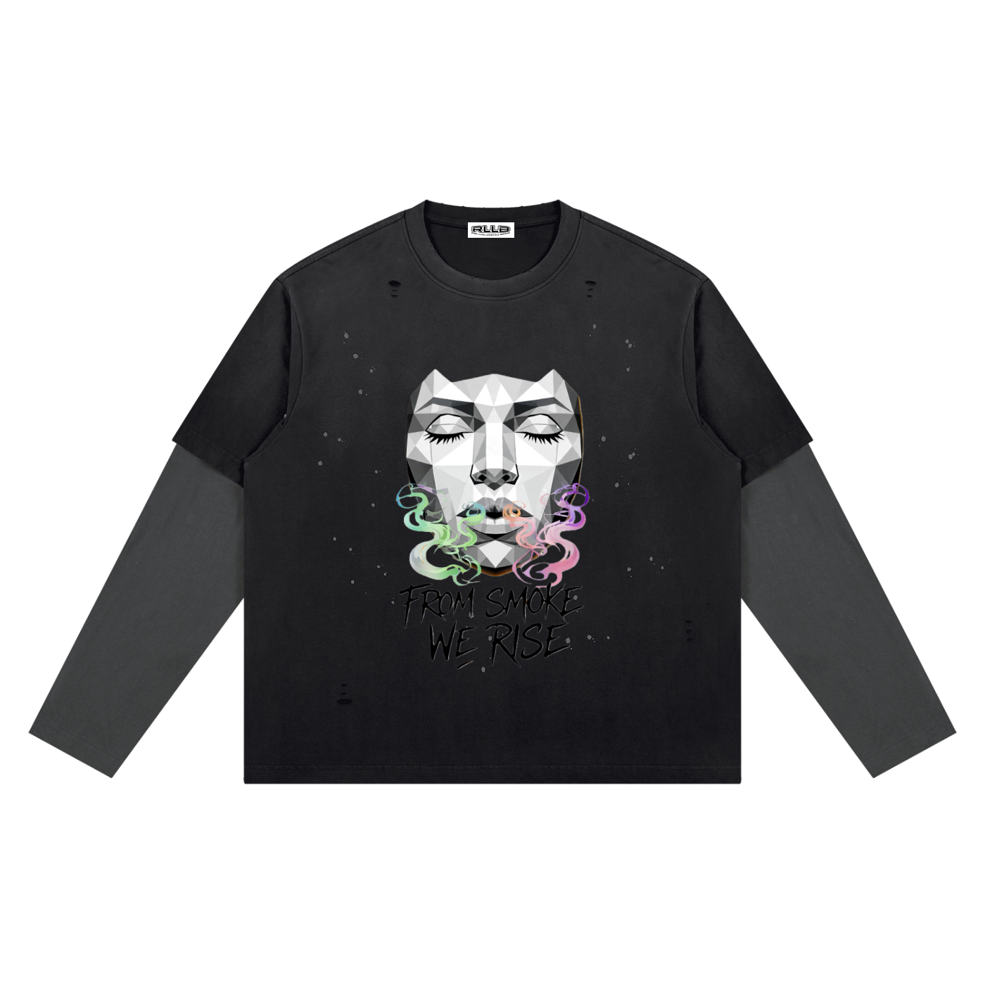Rise Luxe From Smoke Long Sleeve Unisex Vintage Wash Distressed Layer T-Shirt (S-2XL)