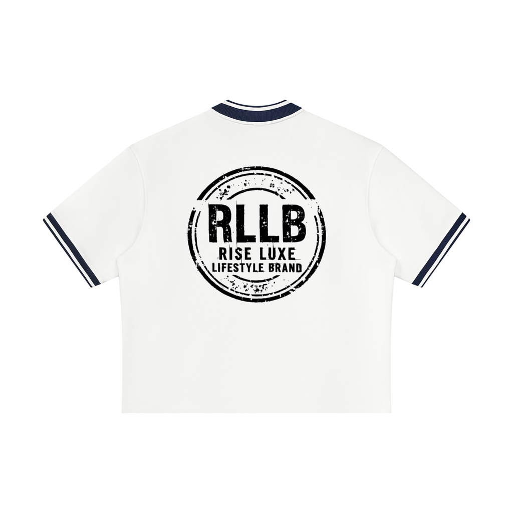 Rise Luxe Signature Unisex Oversized Baseball Jersey – White, Black & Navy Blue V-Neck Cotton Blend, S–XL