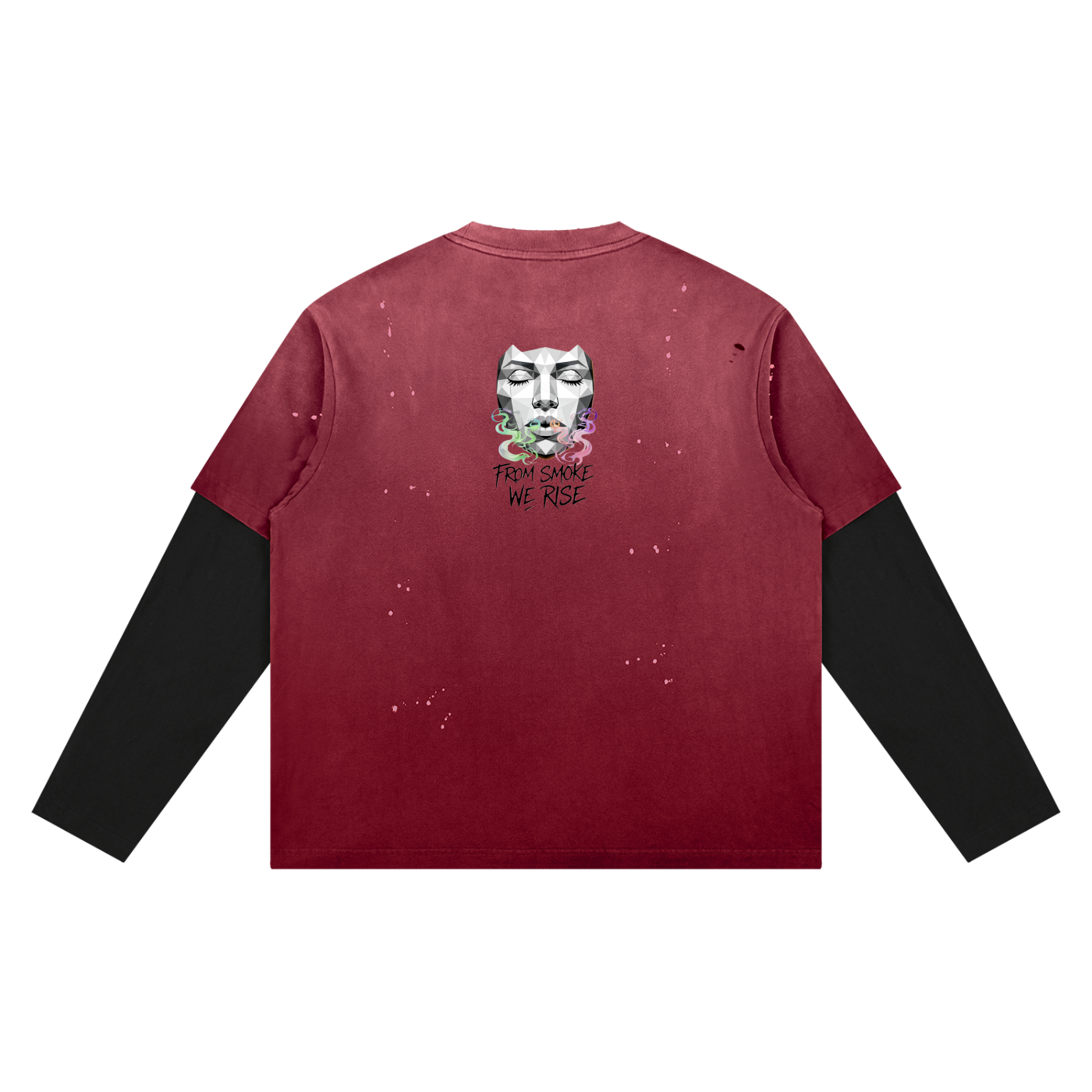 Rise Luxe From Smoke Long Sleeve Unisex Vintage Wash Distressed Layer T-Shirt (S-2XL)