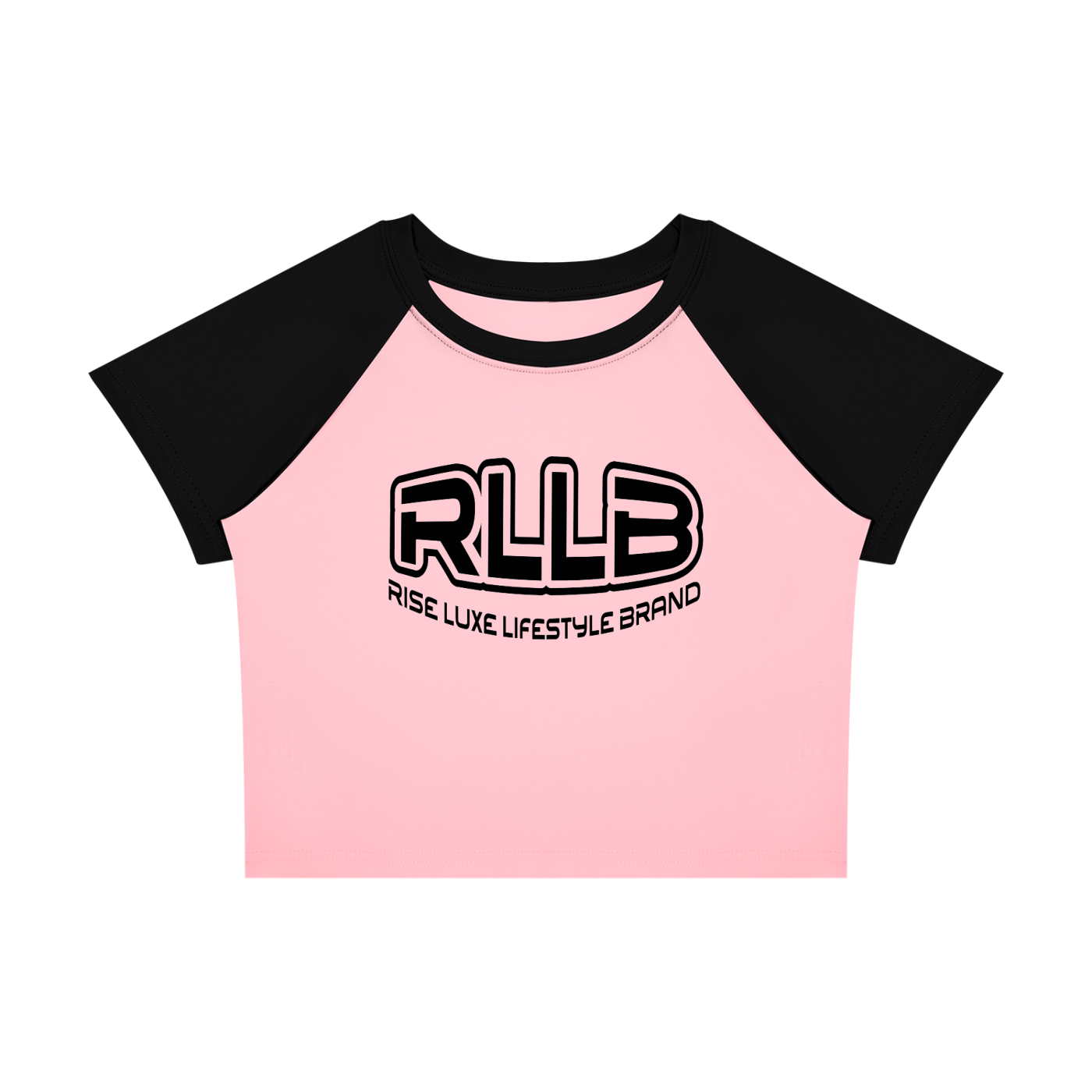 Rise Luxe Women's Color Block Raglan Crop T-Shirt – Pink & Black Cotton Spandex, S–XL