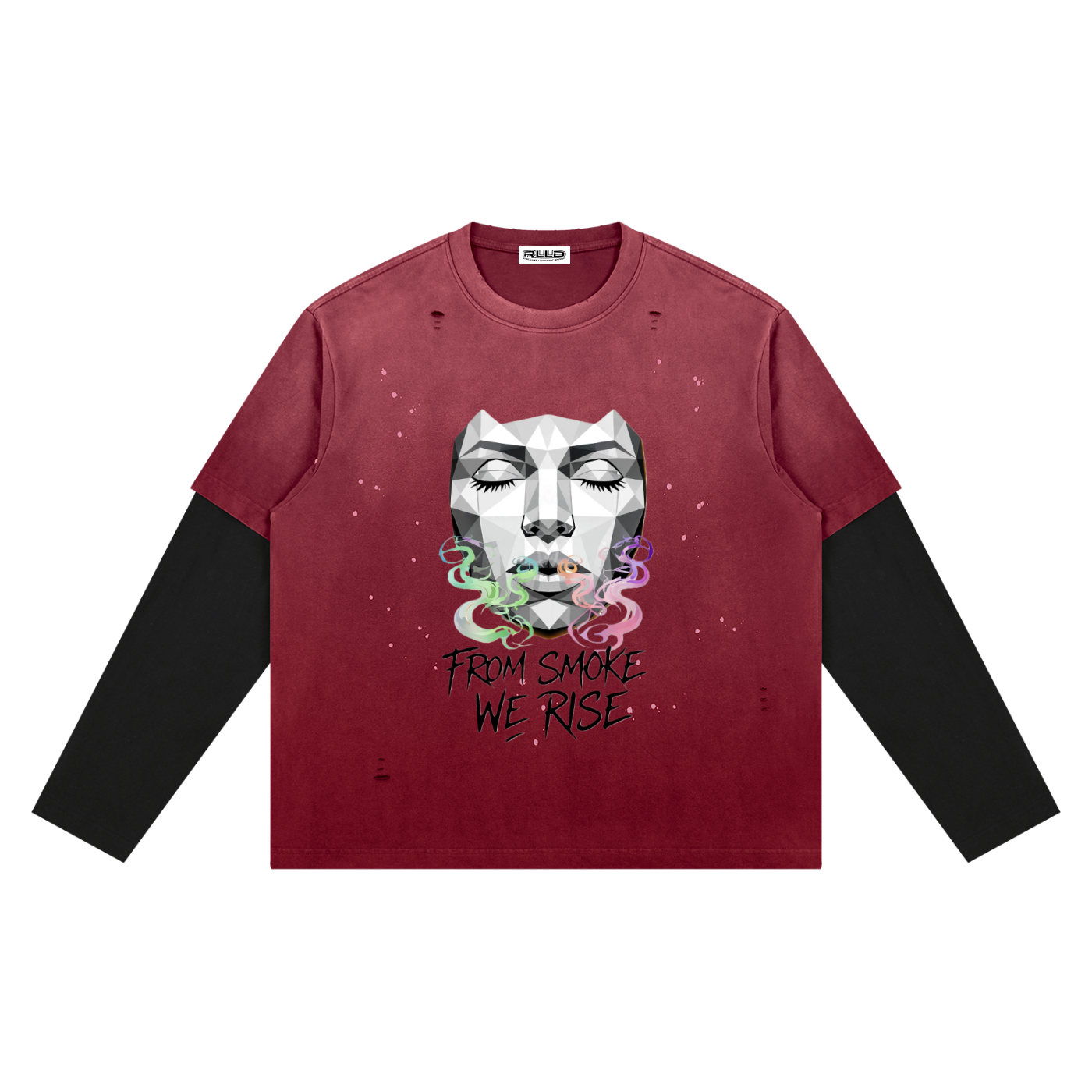 Rise Luxe From Smoke Long Sleeve Unisex Vintage Wash Distressed Layer T-Shirt (S-2XL)