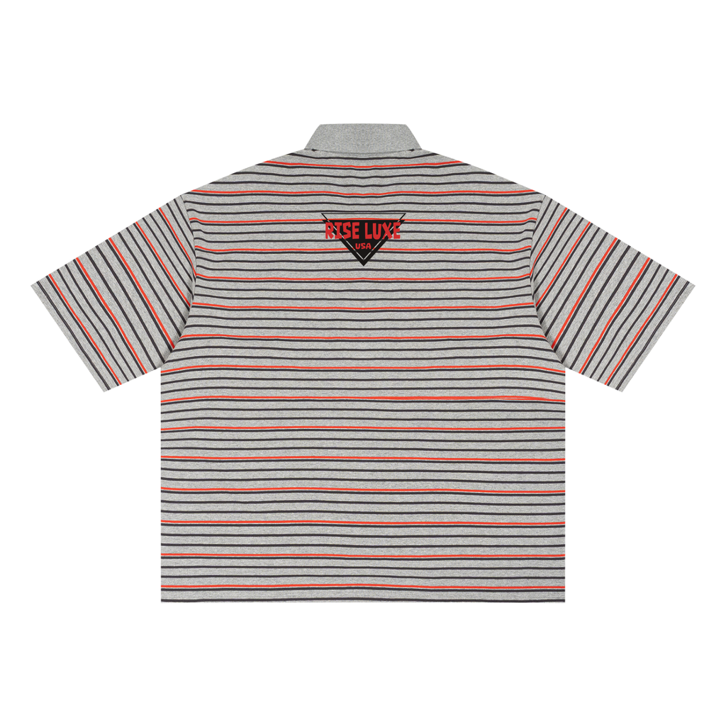 Rise Luxe Classic USA Unisex Striped Boxy Collared Polo Shirt (S-2XL)