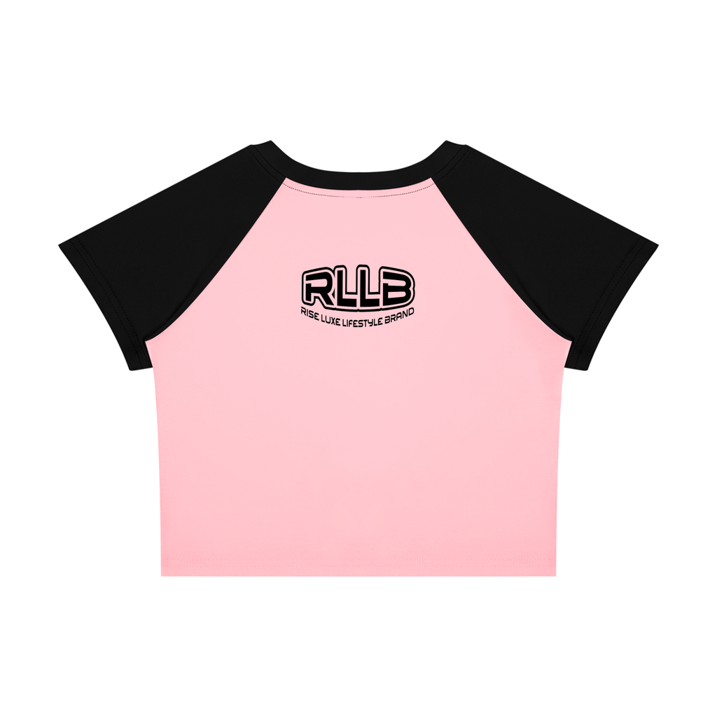 Rise Luxe Women's Color Block Raglan Crop T-Shirt – Pink & Black Cotton Spandex, S–XL