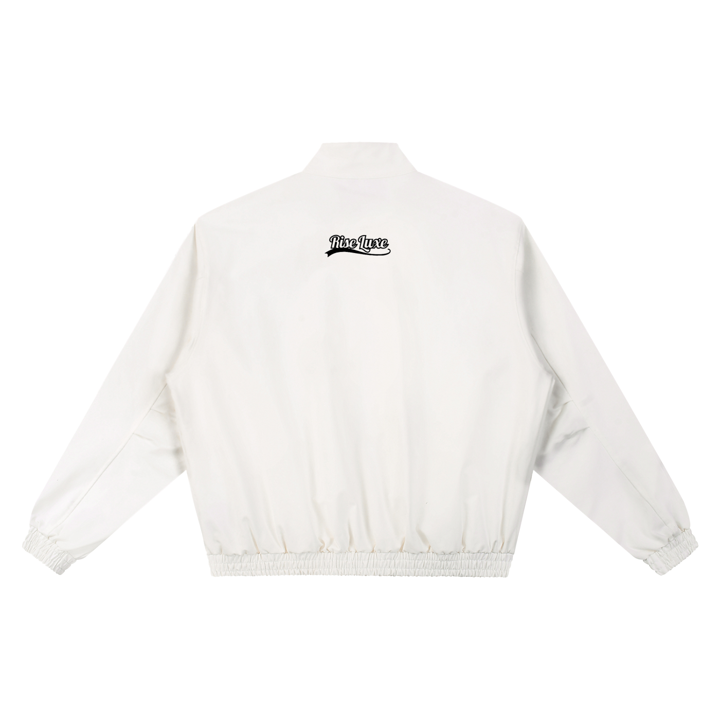 Rise Luxe Unisex Stand Collar Bomber Jacket – Beige Cotton Blend Zip Pocket, S–2XL