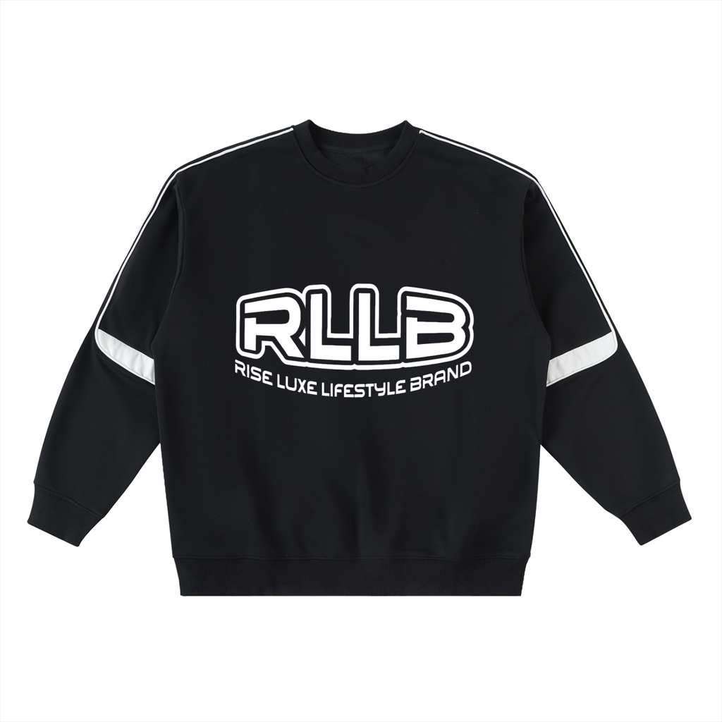 Rise Luxe Unisex Oversized Crewneck Taped Sweatshirt – Black Cotton Blend, S–3XL