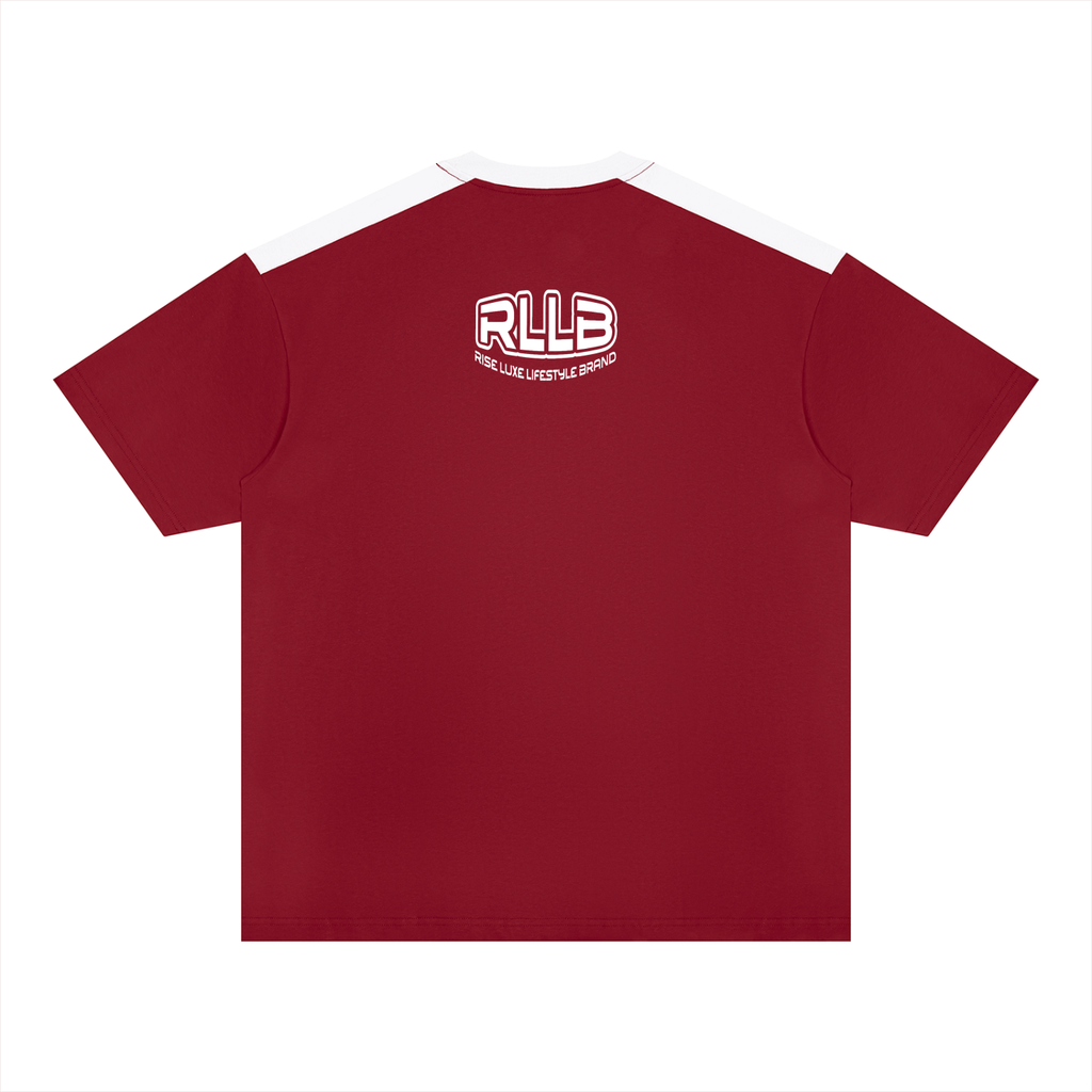 Rise Luxe Unisex Color Block Oversized T-Shirt – Wine Red & White Drop Shoulder Cotton, S–3XL